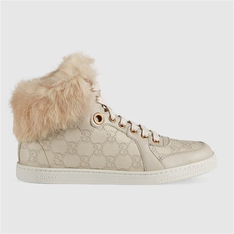 gucci red sneakers high cut|Gucci fur sneakers women's.